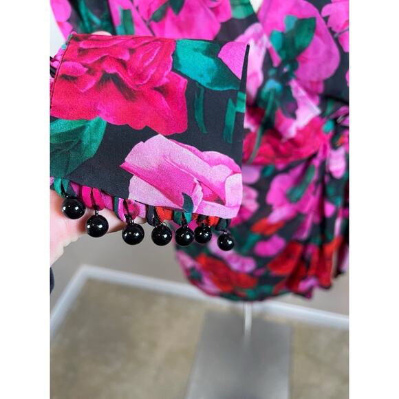 The Kooples Dolve Vita Floral Rose Silk Wrap Long Sleeve Mini Dress Size Large - Picture 9 of 14